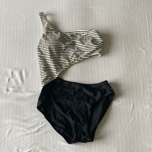 One piece black and white one piece bathing suit